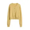 Suéter tejido de punto redondo retro americano, color liso, versátil, corte ajustado, chaqueta cárdigan, top, suéter exterior estilo old money