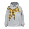 Outono e Inverno 2025 Marca Americana Retro Tendência Alça Xadrez Laço Novo Moletom com Capuz de Manga Longa Tops Femininos