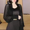 Cardigan de Punto Delgado de Color Sólido para Mujer, Nuevo Verano 2024, Chaqueta Larga Holgada Calada Estilo Coreano para Estudiantes