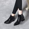 Moda Botas Curtas Botas Nude 2023 Outono e Inverno Novo Estilo Europeu e Americano Bico Fino Botas da Moda Couro de Vaca Envernizado Salto Grosso Botas Femininas
