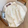 Top de Otoño para Mujer Nuevo Estilo Chino con Seda de Morera, Jacquard Pesado Vintage, Camisa Mejorada Pequeña con Botones de Disco, Camisa de Seda Estilo Nacional con Cuello Oblicuo