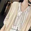 Cardigan Curto Tricotado Casual Solto de Manga Três Quartos, Cor Sólida Fina, Gola V Sem Botões, Peça de Roupa para Ambientes com Ar Condicionado, Primavera/Verão 2026