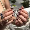 Unhas Postiças Gatinho Degradê Marrom Formato Amêndoa Longo Manicure Animal Print Retrô Pontas de Unha Postiça Venda por Atacado