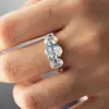 Anel de Três Pedras em Formato de Ovo de Prata Esterlina S925 para Mulheres Design Estilo Moda Coreana Ins Joias de Moissanita Quente para Transmissão ao Vivo