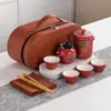 Conjunto de Chá de Viagem Estilo Antigo Conveniente Pequeno Conjunto Preparo de Chá ao Ar Livre Cerâmica Um Bule Três Xícaras Xícara Rápida Personalização de Logo Presente