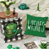 Nueva funda de almohada de lino con trébol verde St. Funda de almohada decorativa con estampado de borde cruzado de Patrick's Holiday Home