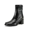 Hallazgos de Lujo a Buen Precio~ Botines Cortos para Mujer de Punta Cuadrada Estilo Retro con Tacón Grueso de 6 cm, Cierre Trasero, Elásticos, Ajuste Delgado, Botas tipo Martin, Modernos