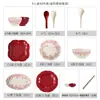 Conjunto Retro de Tigela e Prato de Cerâmica Chinesa para Uso Doméstico, Presente de Inauguração de Casa e Casamento, Caixa de Presente com Tigela e Prato, Venda por Atacado de Louça Vermelha e Hashis