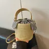 Bolso Cubo de Paja para Mujer 2026 Moda de Verano Personalidad de Celebridad de Internet Bolso de Mano Anudado Bolso Cruzado Tejido Bolso de Mujer