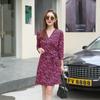 Vestido Romântico Francês com Amarração na Cintura Estampa de Lábios Vermelhos Vestido para Pausa para o Chá para Mulheres Pg Dvf2025 Vestido Envelope de Verão