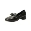 Sapatos Femininos de Couro Genuíno 2026 Outono Estilo Britânico Preto Solado Macio Meia-Salto Mocassins Sapatos de Trabalho Confortáveis