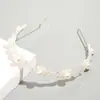 Diadema de Flores Perlas Cristales Estilo Coreano Hecha a Mano con Perlas Blanca Simple Elegante Pasador Accesorios Versátiles para el Cabello para Salir