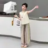 Conjunto de Verano para Niñas 2026 Nuevo Elegante Infantil Delgado Sin Mangas Hueco Top y Pantalones de Pierna Ancha Conjunto de Dos Piezas