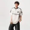 Camiseta Pesada de Manga Curta com Estampa de Letras Ins de Rua Americana com Três Listras Verão para Meninos Marca Tendência Roupas Tendência para Casais