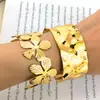 Europa y Estados Unidos INS nueva flor de alta gama 18K pulsera versión ancha personalidad exagerada pulsera de hoja de acero inoxidable joyería mujeres