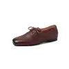 Zapatos de vestir simples y elegantes de estilo coreano, 1.5 cm, 2026 Verano Nuevo, Punta Cuadrada, Suela Plana, Con Cordones, Versátiles, Zapatos Pequeños de Piel