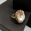 Anel de Pérola de Água Doce Natural com Diamantes, Anel Feminino de Luxo Leve, Anel para Dedo Indicador, Anel Retrô Francês, Fornecimento Direto de Fabricante Feminino