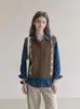 Chaleco de punto retro estilo francés con patrón de diamantes y cuello en V para mujer, cárdigan sin mangas para principios de otoño, top único