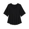 Camiseta Máscara de Água de Verão 2025 Moda Feminina Preguiçosa Desejo Puro Decote V Grande Ombro Bainha Curva Manga Meia