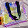 Bolso de mano de PVC láser con logotipo personalizado, colorido, de alta calidad, tipo jelly, transparente, para ropa, compras, regalo, bolso de mano