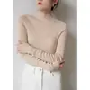 Camiseta base de punto verde estilo vintage francés para mujer, capa interior ajustada para otoño e invierno, suéter adelgazante con un toque de alta gama