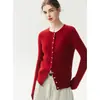 Cardigan Bai Cai Rong 100% caxemira novo gola redonda trançado 2026 outono/inverno malha slim fit base de um botão