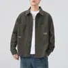 Jaqueta Camisa Masculina 2026 Nova Outono/Inverno 100% Algodão Top para Meninos Retrô Americano Casual Gola Lapela Jaqueta de Trabalho