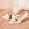 Zapatos de Boda Florales de Tacón Alto de Moda Versátiles 2025 Primavera/Verano Nuevo Estilo Francés Elegantes Suaves Zapatos de Tacón Alto para Mujer