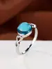 Anel redondo azul claro fresco estilo coreano com corações entrelaçados na haste, anel de estilo simples e jovem
