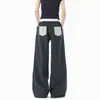Pantalones a Cuadros con Bolsillos de Parche Estilo Retro Americano para Hombres y Mujeres, Verano Rectos de Corte Holgado, Estilo Deportivo Perezoso, Pantalones Largos Casuales para Parejas