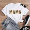Camiseta de manga corta para mujer con estampado de leopardo, letra MAMA, Día de la Madre, popular en la calle europea y americana
