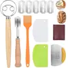 Herramientas para Hornear Juego de 6 Piezas Juego de Herramientas para Hacer Pan Mango de Madera Batidor de Harina Cuchillo de Recorte Raspador Cortador de Harina