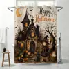 Cortina de Ducha Temática de Halloween, Cortina de Baño Impermeable y Antimoho de una Sola Capa con Anillos Grandes, Soporta Dropshipping Global de Cortinas de Halloween