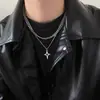 Collar de Cadena para Clavícula de Doble Capa con Colgante de Estrella Hueca y Cruz Estilo Hip Hop Distintivo Forma de Estrella Estilo Frío para Hombre