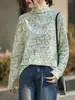 2025 Novo Tricô de Gola Alta Meia-Manga Outono e Inverno Manga Longa Feminino Estampa Floral Pulôver Solto Camisa Base Top