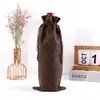 Saco de vinho de linho franzido com cordão atacado spot saco de embalagem para vinho Champagne conjunto de sacos de vinho de linho grosso imprimível