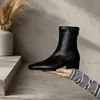 Botas elásticas de estilo coreano ajustadas, elegantes y adecuadas para el trabajo, con punta cuadrada y tacón grueso, perfectas para mujeres menudas, botines de tacón medio, y se pueden combinar con vestidos, disponibles en tallas grandes