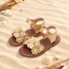Sandalias de Flor de Perla para Niñas Suela Suave Antideslizantes Velcro Punta Abierta Dulce Estilo Princesa Zapatos para Niñas