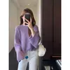 Suéter de malha com tingimento personalizado, roxo clareador, casual de caimento solto emagrecedor para mulheres, novo modelo H082506 para primavera e outono de 2026