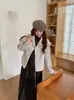 Casaco de lã tricô vintage solto de manga comprida com abotoamento duplo para mulheres, casaco de lã com zíper espesso para outono e inverno