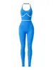 Macacão de yoga estilo europeu e americano com gola halter para mulheres, novo macacão fitness sem costura, roupas esportivas para fitness ao ar livre