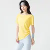 Top deportivo ligero y transpirable para mujer, de manga corta de secado rápido con cordones laterales, ropa de yoga holgada y estilizada para mujer en verano