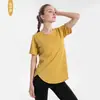 Roupa de Yoga Nova Transfronteiriça Manga Curta Feminina Tamanho Grande Divisão Curva Roupa de Fitness Solta Alta Elasticidade Esportiva Secagem Rápida