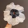 Scrunchie Floral Bordado Patchwork Emagrecedor de Rosto de Aba Larga Extra Grande Estilo Universitário Coreano Cinza Elástico para Prender o Cabelo