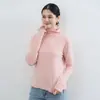 Top Ajustado Japonés y Coreano para Mujer para Otoño e Invierno Cálido Cuello Semialto Encaje Mezclilla Seda Cepillada Camisa Base Color Sólido Top con Máscara