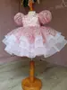 Vestido de Princesa con Mangas Abullonadas para Niñas Pequeñas y Medianas Falda de Gasa Abullonada con Lentejuelas Rosas Vestido Infantil con Lazo Envío Directo Transfronterizo