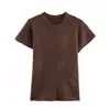Ropa de Mujer al por Mayor Transfronteriza Estilo Europeo y Americano Otoño 2025 Nuevo Camiseta de Punto Lisa con Relieve Cuello Redondo Ajustada de Manga Corta