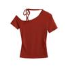 Chegada Nova Americana 2025 Camiseta Feminina Manga Curta Ombro a Ombro Gola Redonda Retrô Meninas Quentes Sexy Ombro a Mostra Slim Fit Camisa Base Top