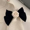 Horquilla de lazo de estilo retro francés de alta calidad con resorte y clip de camelia de terciopelo, accesorios para el cabello, tocado al por mayor