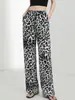 UA PedidoPantalones de Pierna Ancha con Estampado de Leopardo Chica Picante para Mujer Caída Suelta Cintura con Cordón Casual Estilo Perezoso Pantalones de Pierna Recta